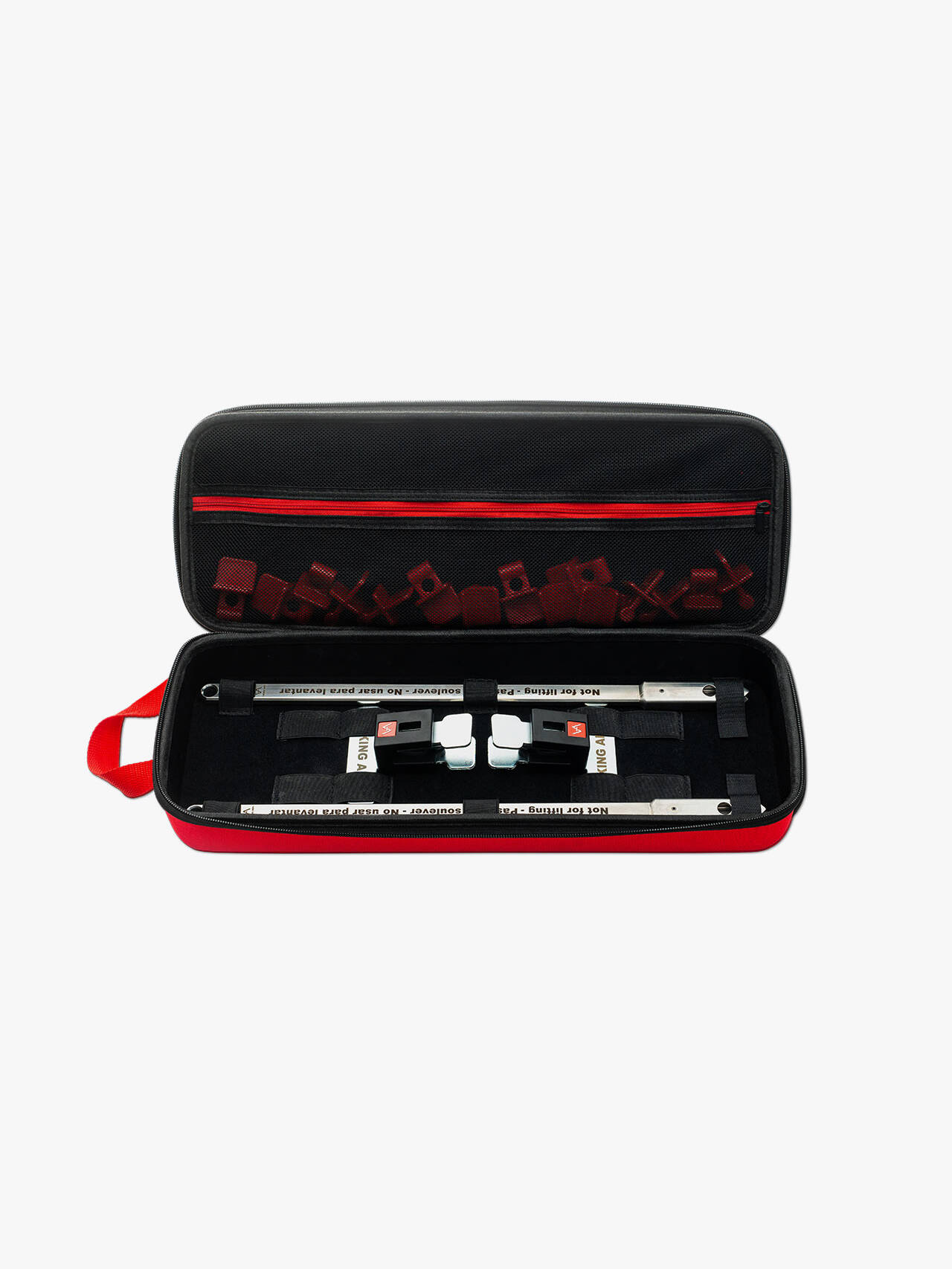 Decking Kit DK2 with open case showing 2 x clamp lock, 2 x clamp shaft extenders and 15 spacers.