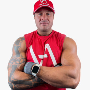 Red cap with Viking Arm logo - Front - On model