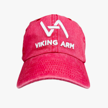 Stonewashed Viking Arm cap with white embroidered logo, front view